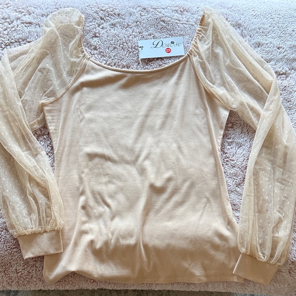 Beige Sheer Sleeve Blouse